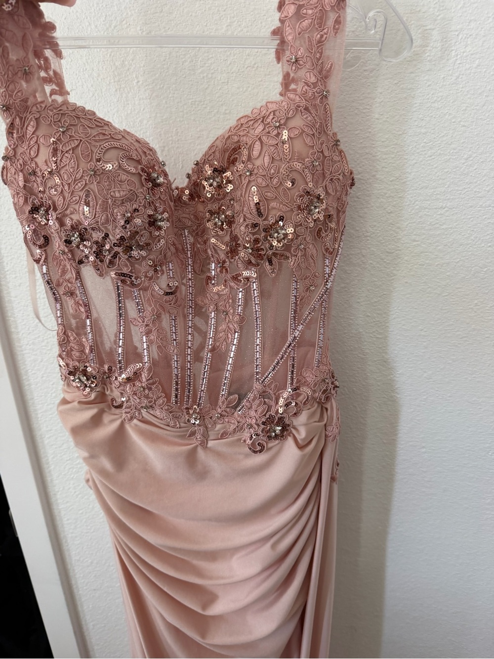Rose Blush Lace & Sequin Prom Dress
